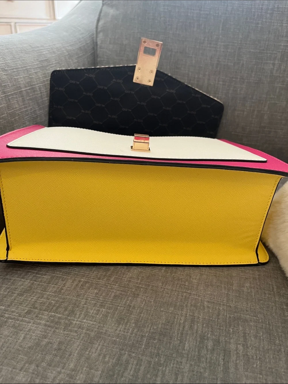 Aldo Cream Straw Satchel with Fuchsia & Orange Trim-Never Worn